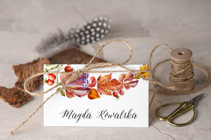 Winietki Boho/etno/pióra ślubne winietki wizytówki dla gości weselnych0