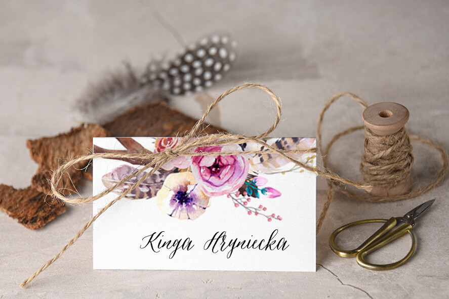 Winietki Boho/etno/pióra boho ślubne winietki rustykalne wizytówki na stół weselny   0