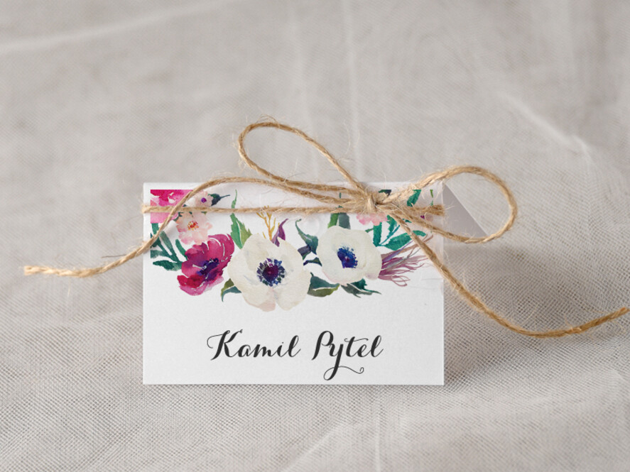 Winietki Boho/etno/pióra ręcznie robione winietki ślubne wizytówki dla gości weselnych0