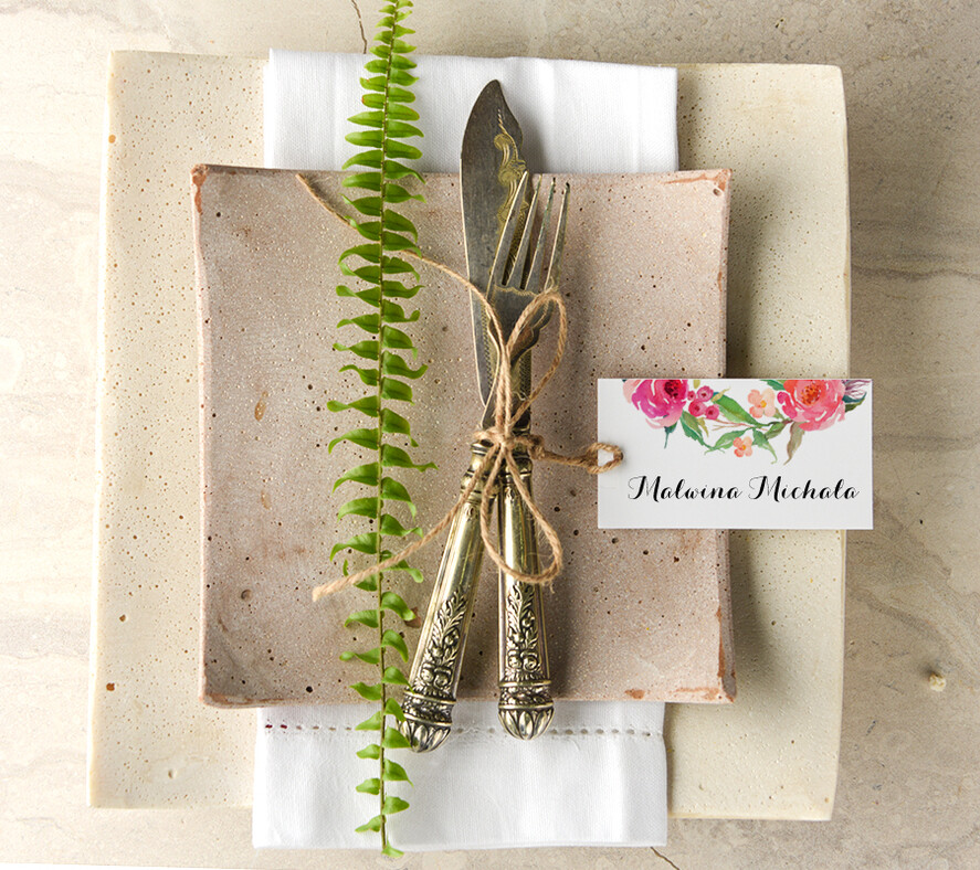 Winietki Boho/etno/pióra ślubne wizytówki winietki na stół weselny0