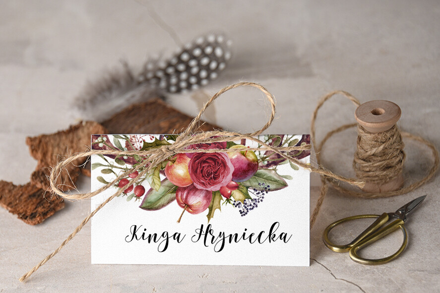 Winietki Boho/etno/pióra ozdobne winietki na ślub wizytówki dla gości weselnych0