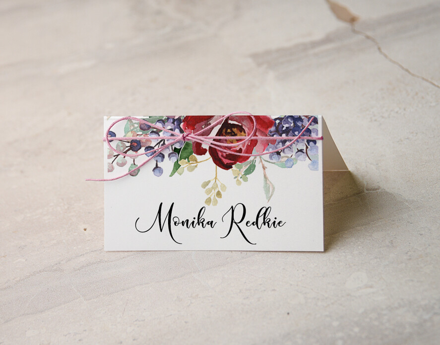 Winietki Boho/etno/pióra ślubne wizytówki winietki na stół weselny0