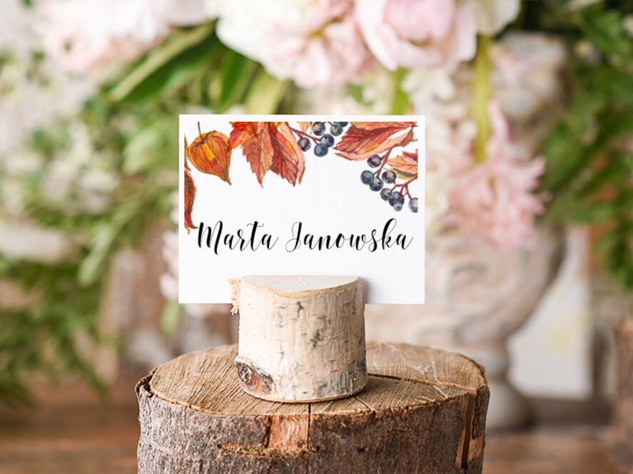 Winietki Boho/etno/pióra ozdobne winietki na ślub wizytówki dla gości weselnych0