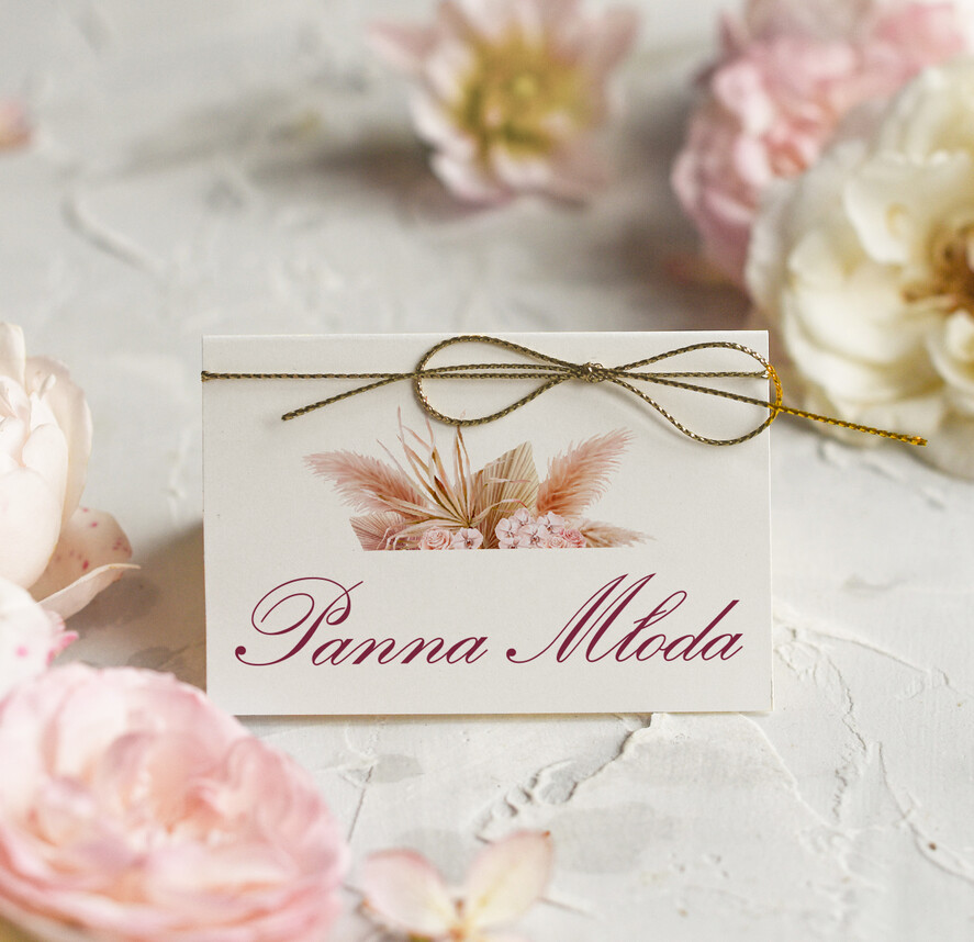 Winietki Boho/etno/pióra winietki ślubne wizytówki na stół weselny, botaniczne vintage, slubne winietki na stół0