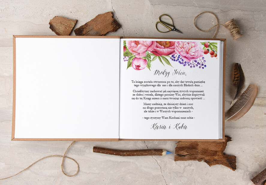 Księgi wpisów gości Boho/etno/pióra księga do wpisywania życzeń przez gości weselnych, wasze imiona i data w stylu rustykalnym1