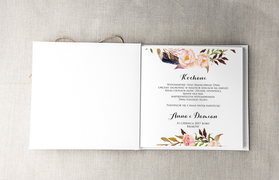 Księgi wpisów gości Boho/etno/pióra nietypowa księga gości ślub i wesele, boho wasze imiona i data1