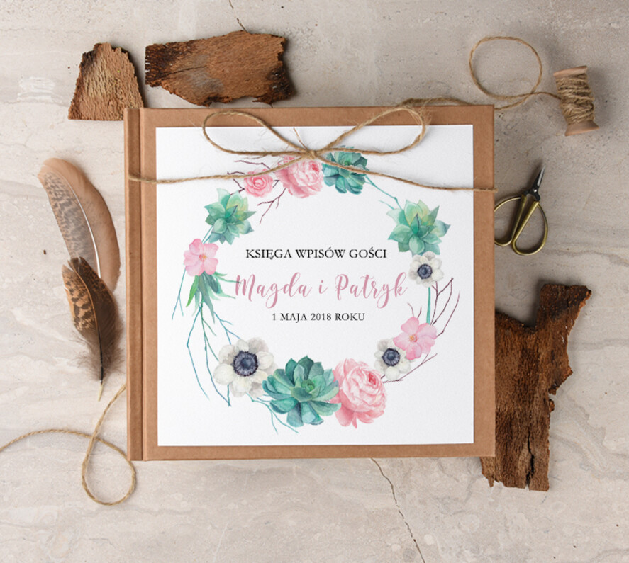 Księgi wpisów gości Boho/etno/pióra nietypowa księga gości ślub i wesele, boho style z romantycznymi elementami0