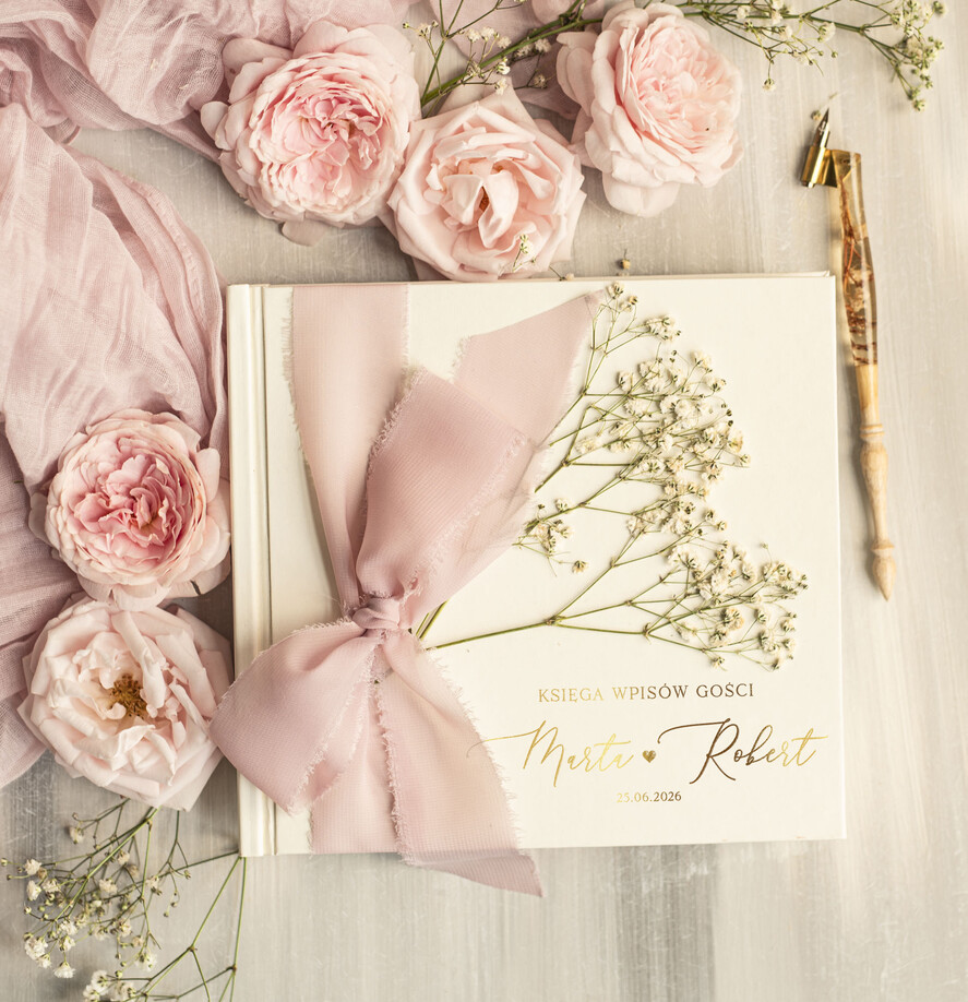 Księgi wpisów gości Boho/etno/pióra Księga wpisów gości z gipsówką na zdjęcia z instaxa, ksiega pamiątkowa na wpisy gości weselnych i zdjęcia z fotobudki 0