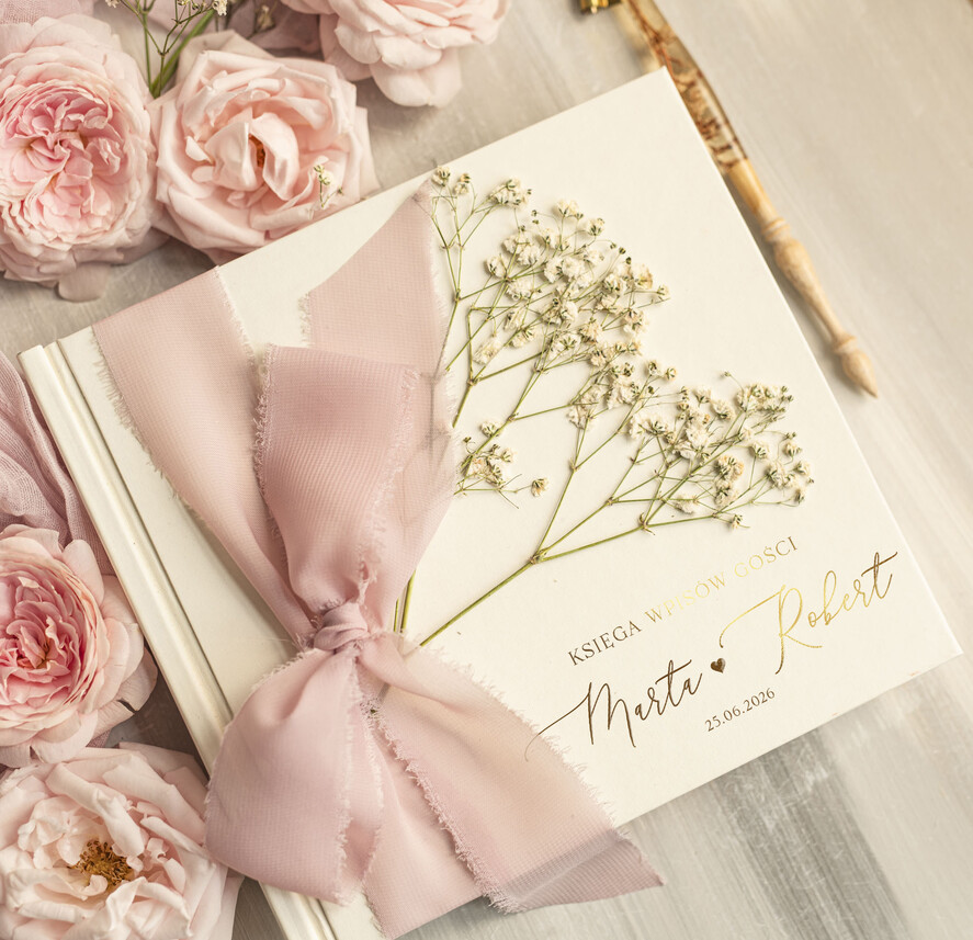 Księgi wpisów gości Boho/etno/pióra Księga wpisów gości z gipsówką na zdjęcia z instaxa, ksiega pamiątkowa na wpisy gości weselnych i zdjęcia z fotobudki 1