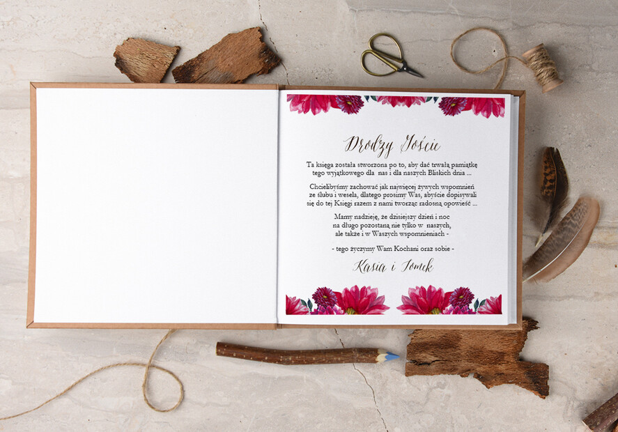 Księgi wpisów gości Boho/etno/pióra księga gości weselnych czarne kartki do wyboru, boho wasze imiona i data1