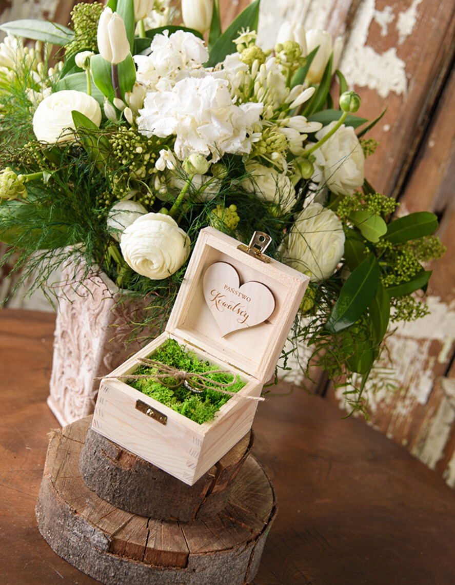 Pudełka Szkatułki na Obrączki szkatułki ślubne pudełko na obrączki rustykalna szkatułka ślubna z mchem 0
