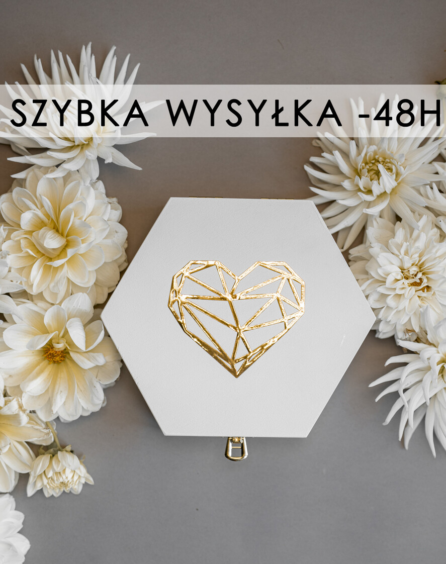 Pudełka Szkatułki na Obrączki szkatułki Białe Pudełeczko na Orbrączki Złote Npaisy Mąż i żona Oktagonalna Szkatułka na obraczki ślubne0