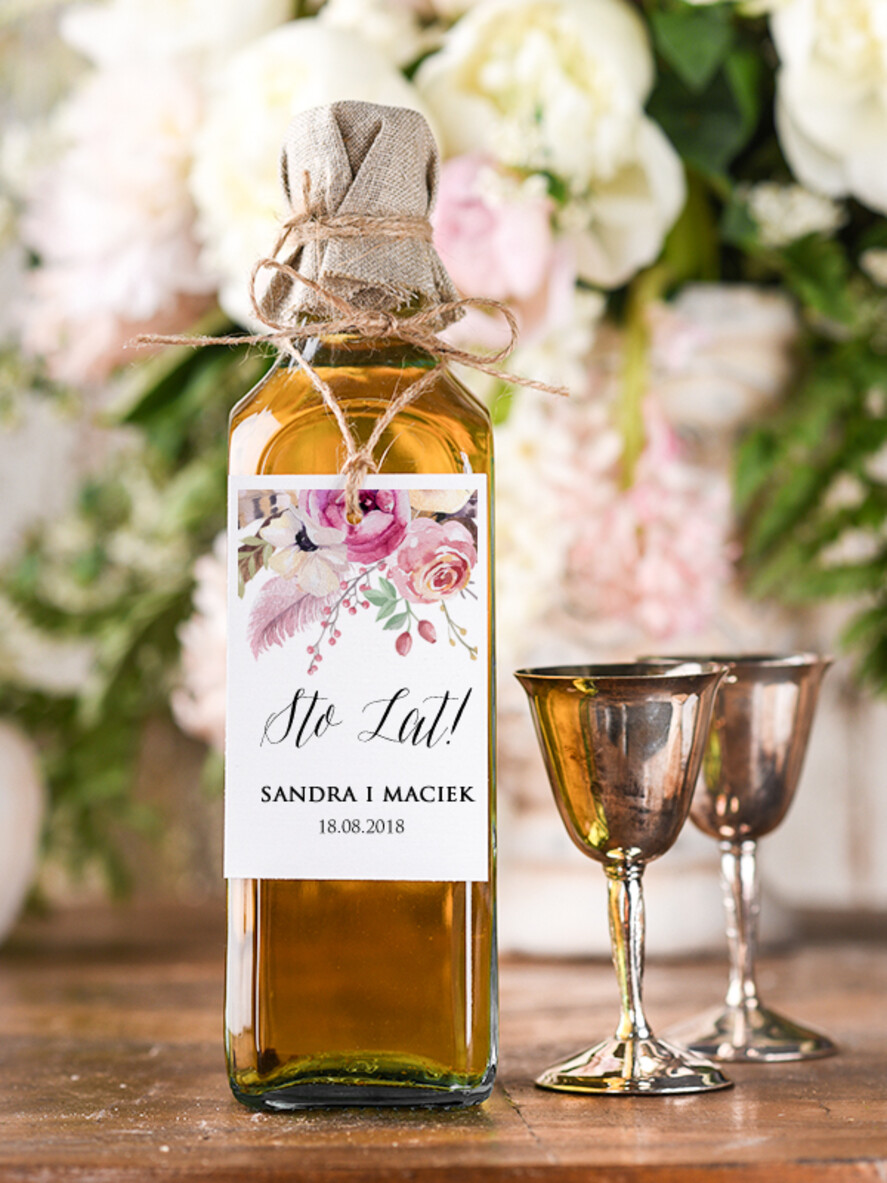 Zawieszki na butelki boho/etno/pióra zawieszki na nalewki weselne, boho dowolna tresc0