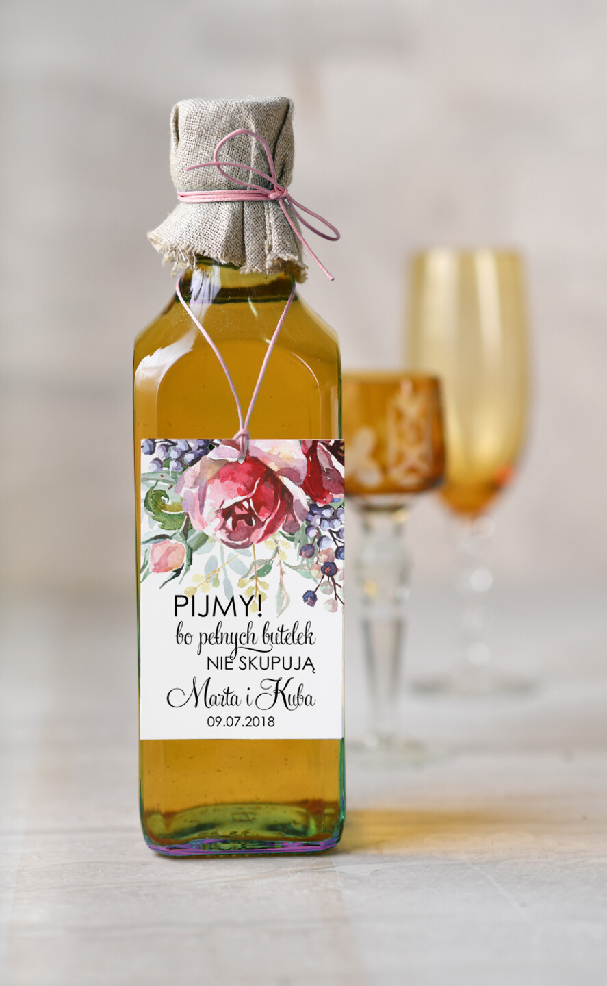 Zawieszki na butelki boho/etno/pióra etykieta na alkohol weselny, boho dowolne tresci0