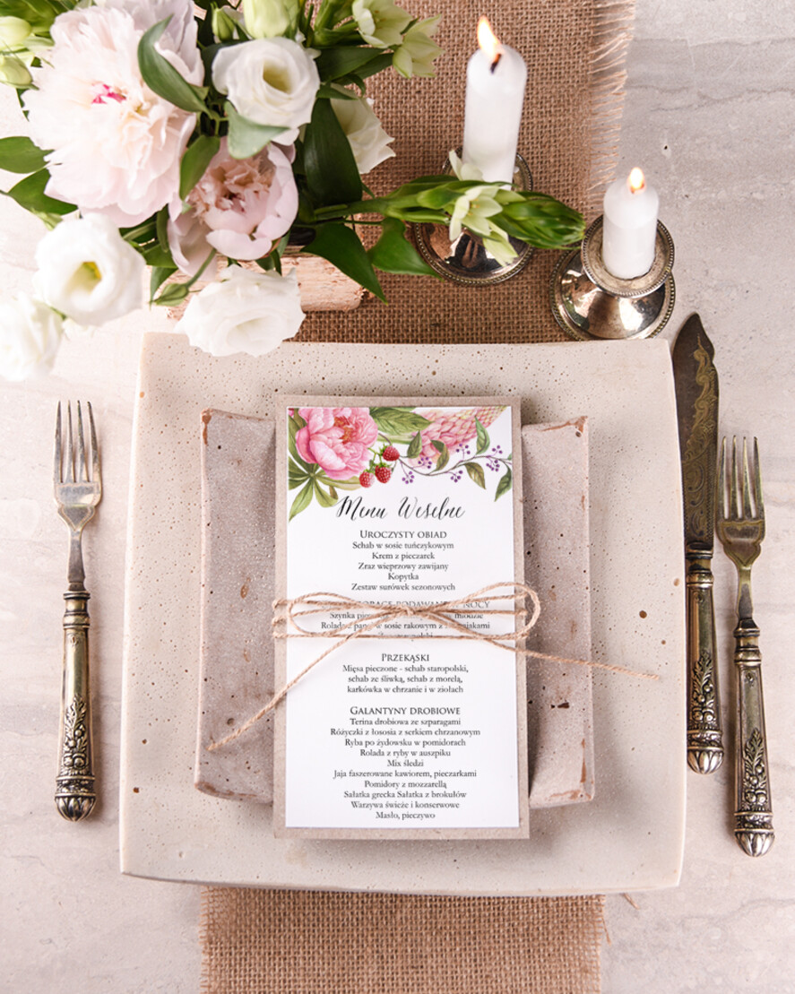 Menu boho weselne menu karta potraw weselnych, boho z dowoną treścią1