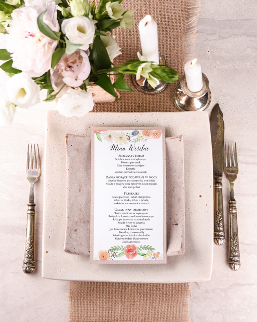 Menu boho menu ślubne z planem posiłków, boho na romantyczne wesele1