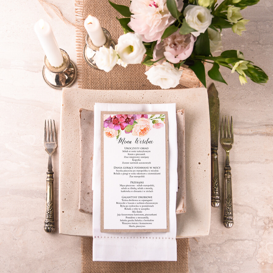 Menu boho karta dań weselnych menu weselne plan podawania posiłków, boho wasze imiona i treść1