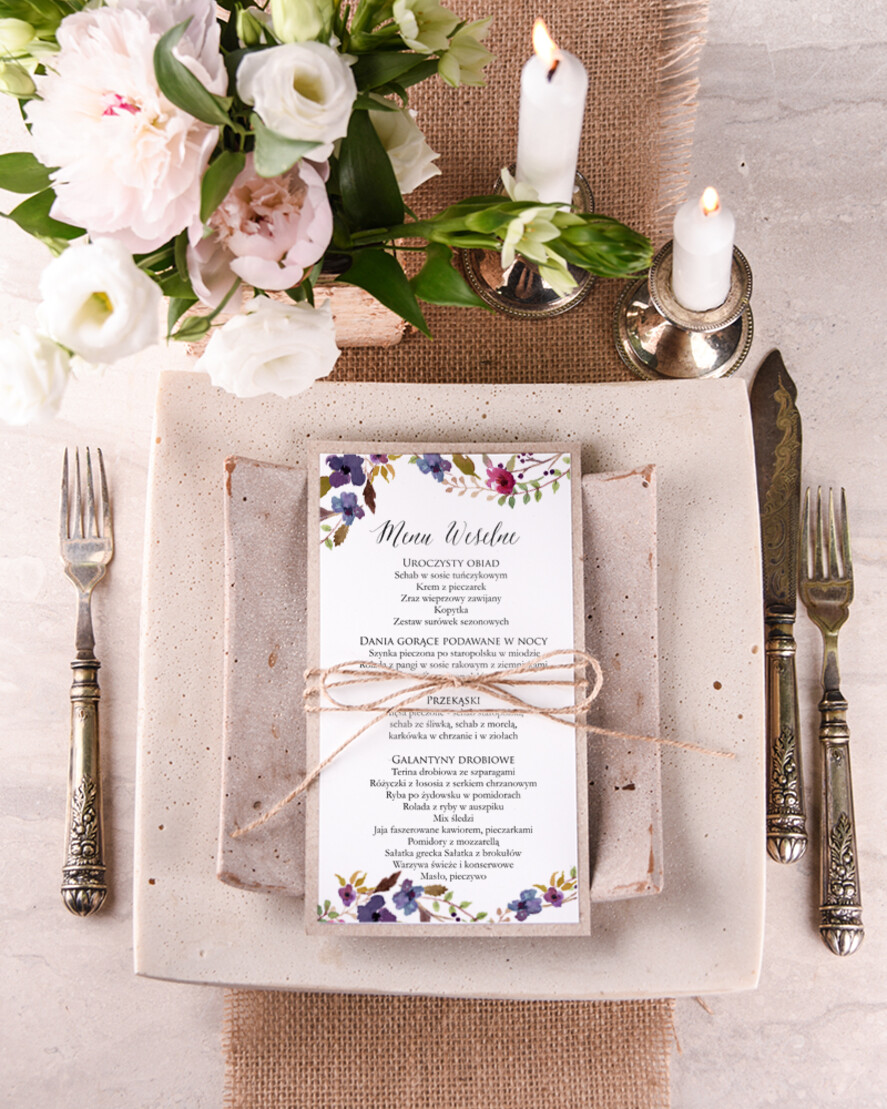 Menu boho menu ślubne z planem posiłków, boho na romantyczne wesele1