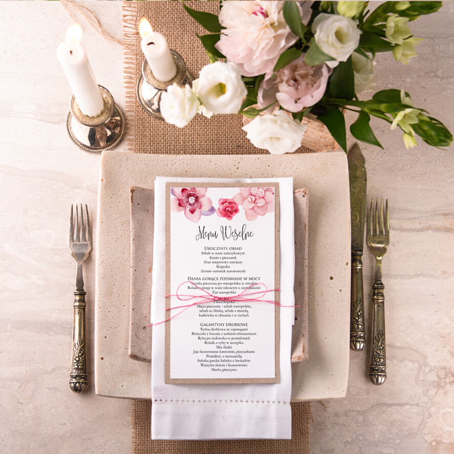 Menu boho menu weselne na stoły plan podawania posiłków, boho z dowoną treścią1