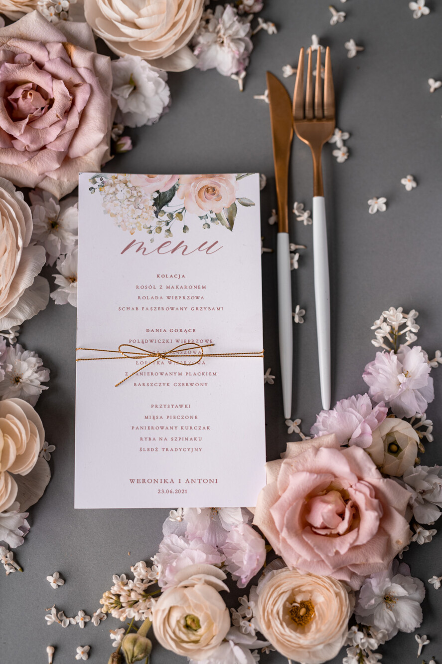 Menu boho weselne menu karta dań weselnych, boho wasze imiona i treść0