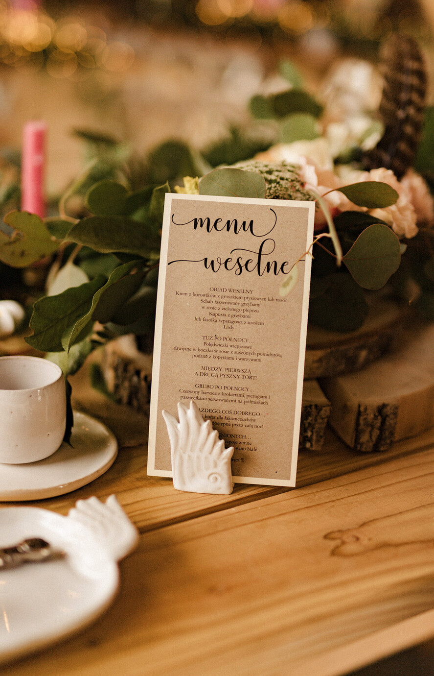 Menu boho menu weselne na stół karta dań weselnych, boho na romantyczne wesele2