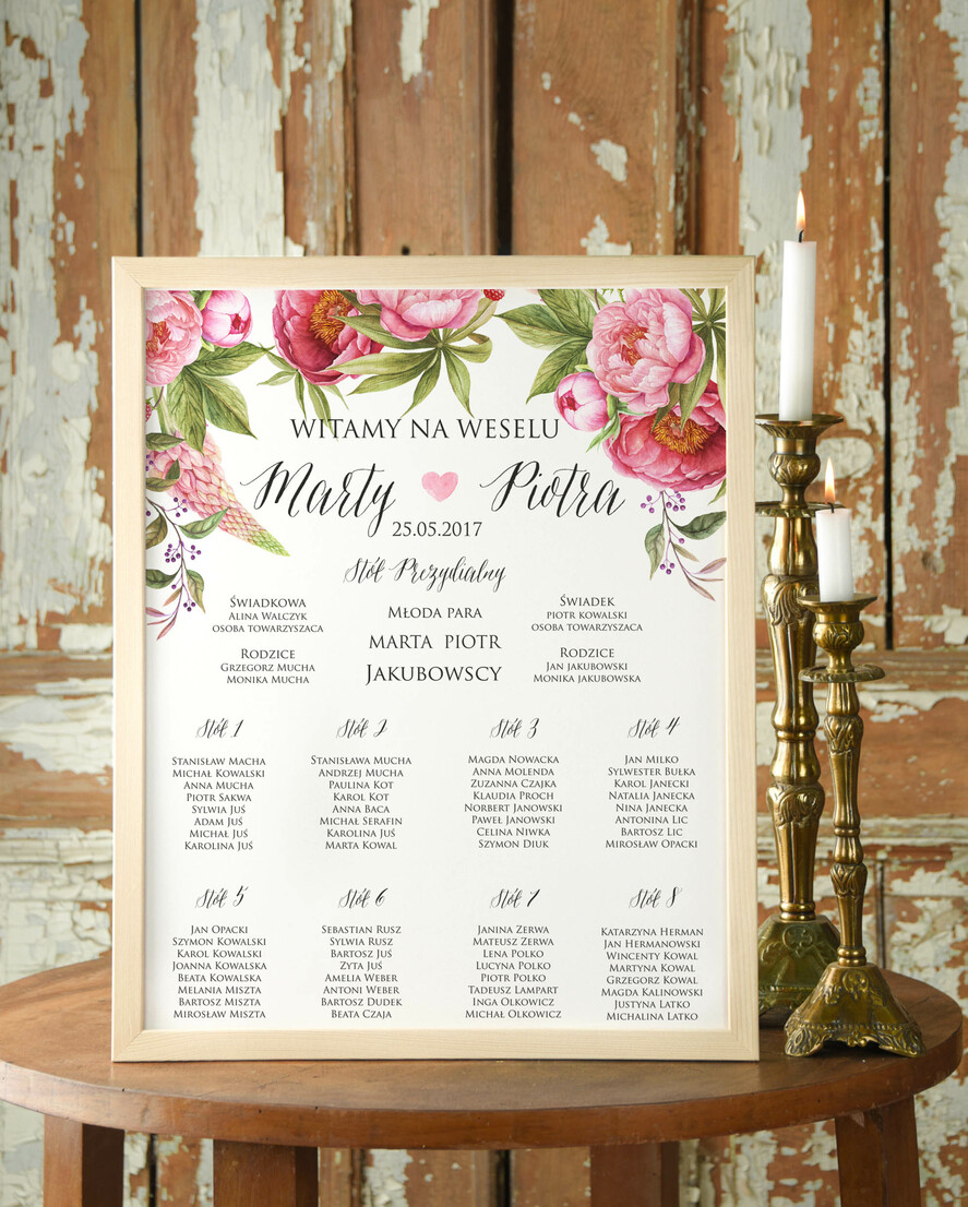 Plany stołów Plakaty Boho powitanie gości na sali ślubnej i plan stołów, boho styl kolorowe kwiaty0