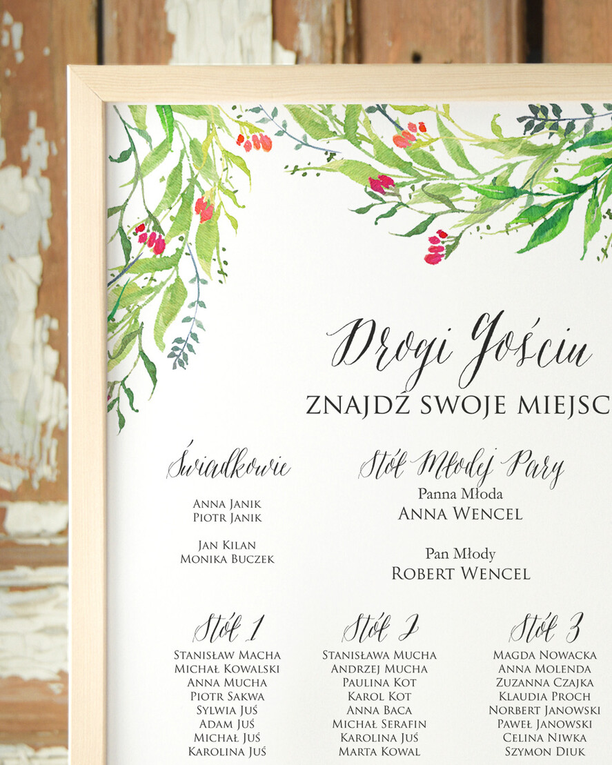 Plany stołów Plakaty Boho plansza powitanie gości i plan stołów w jednym, plakaty boho kwiaty eteryczne1