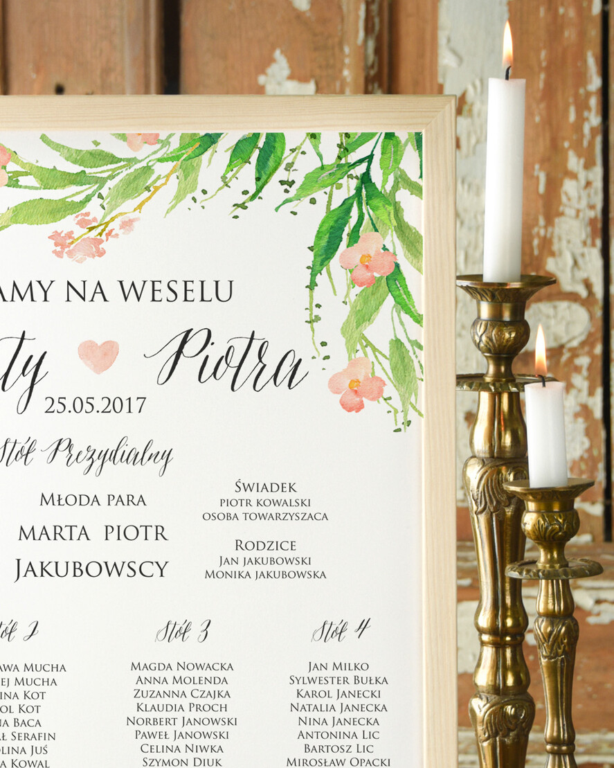 Plany stołów Plakaty Boho plansza weselna plan stołów weselnych, boho styl kolorowe kwiaty1
