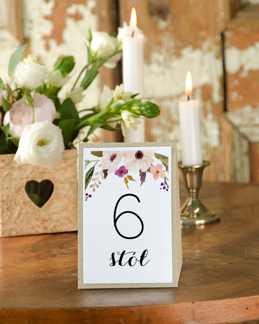 Numery na stół Boho/Etno/Pióra numerek stojak na stół weselny, pióra kwiaty boho stylowe0