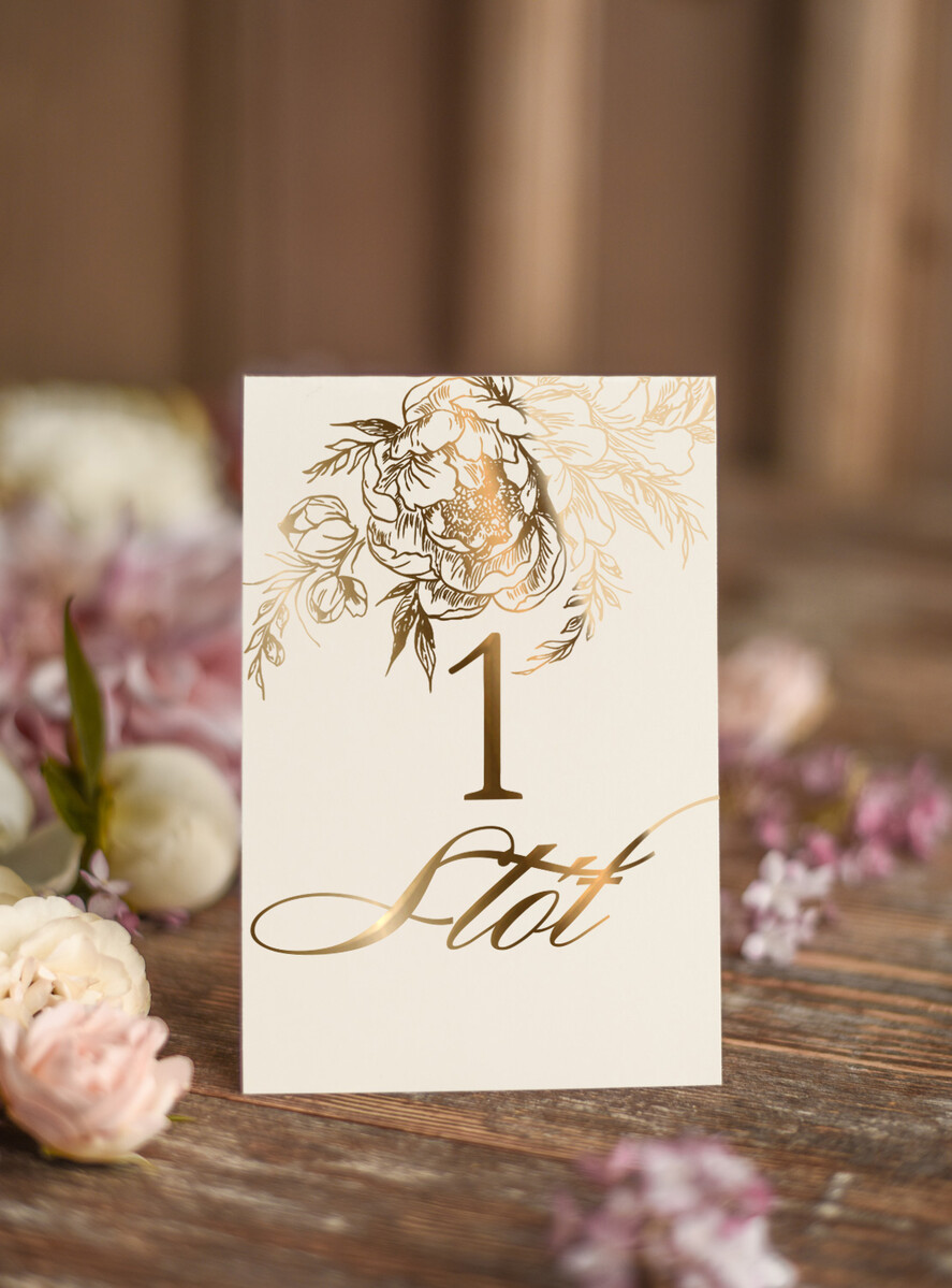 Numery na stół Glamour numery na stół gości weselnych, złote numerki na stol weselny w stylu glamour, eleganckie numerki na stoly weselne0