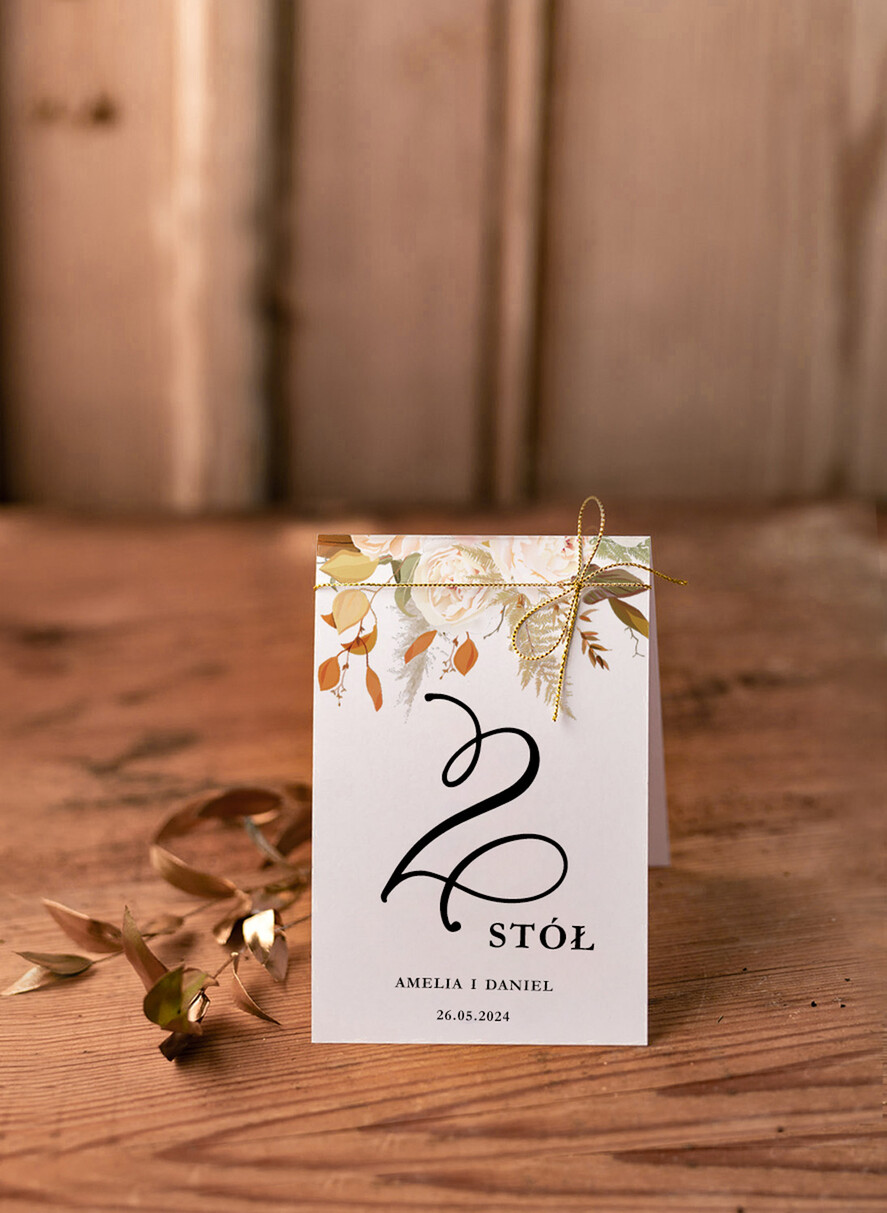 Numery na stół Glamour numery na stół gości weselnych, zlocone klasyczna elegancja0