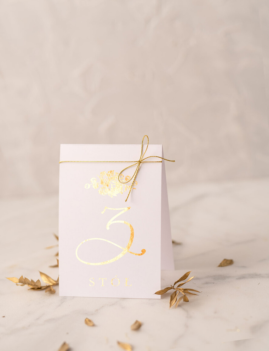 Numery na stół Glamour numerki na stoliki ślubne, złote klasyczne i eleganckie0