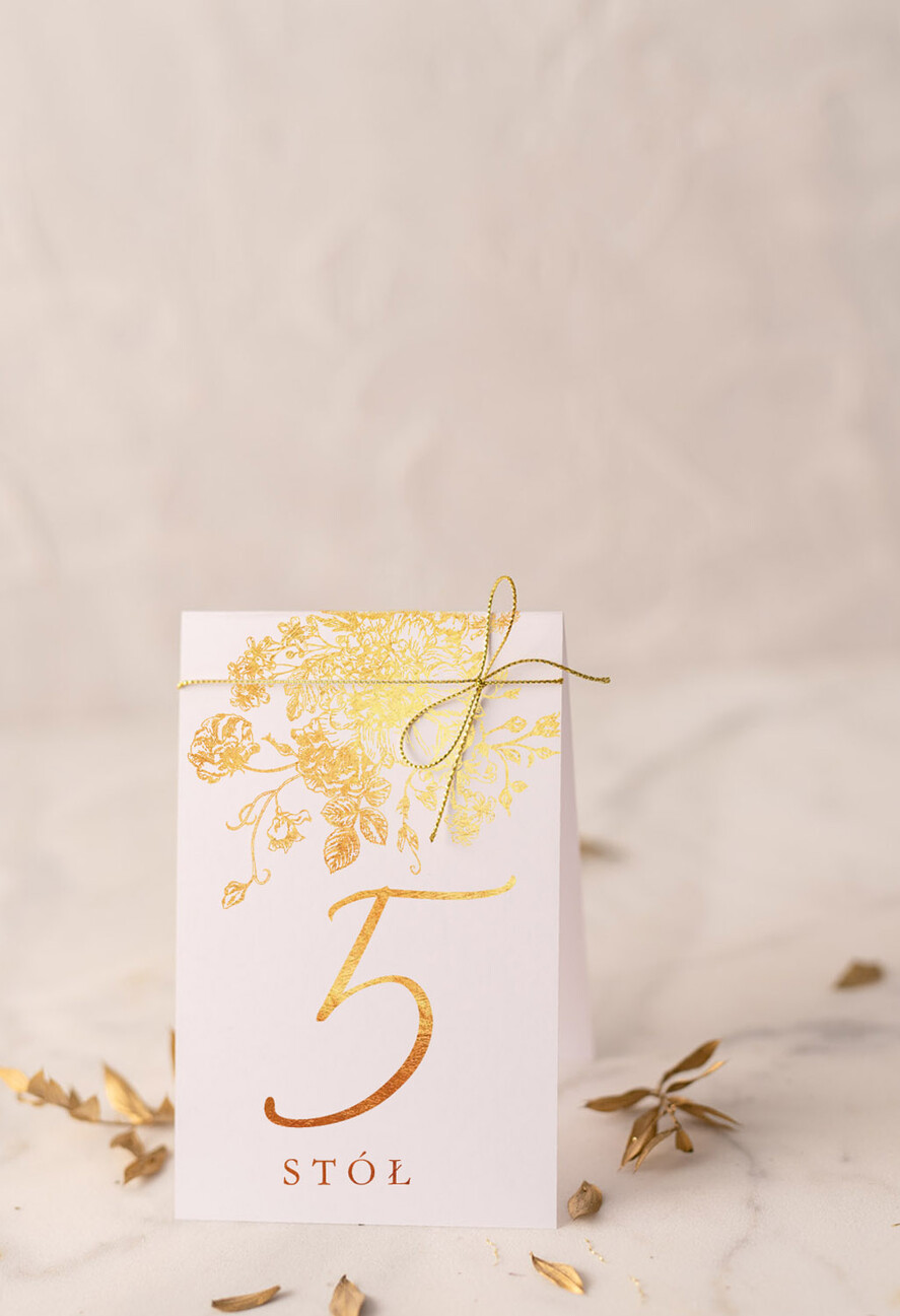 Numery na stół Glamour numery na stoły weselne, styl glamour zlocone i błyszczące0