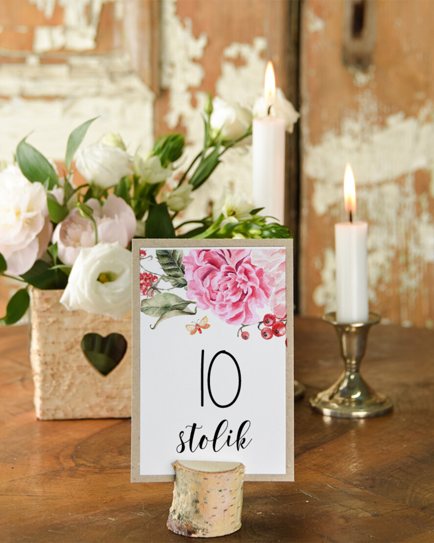 Numery na stół Otwarte jednokartkowe numerki na stoliki ślubne, klasyczne i eleganckie usadzenie gości na weselu0