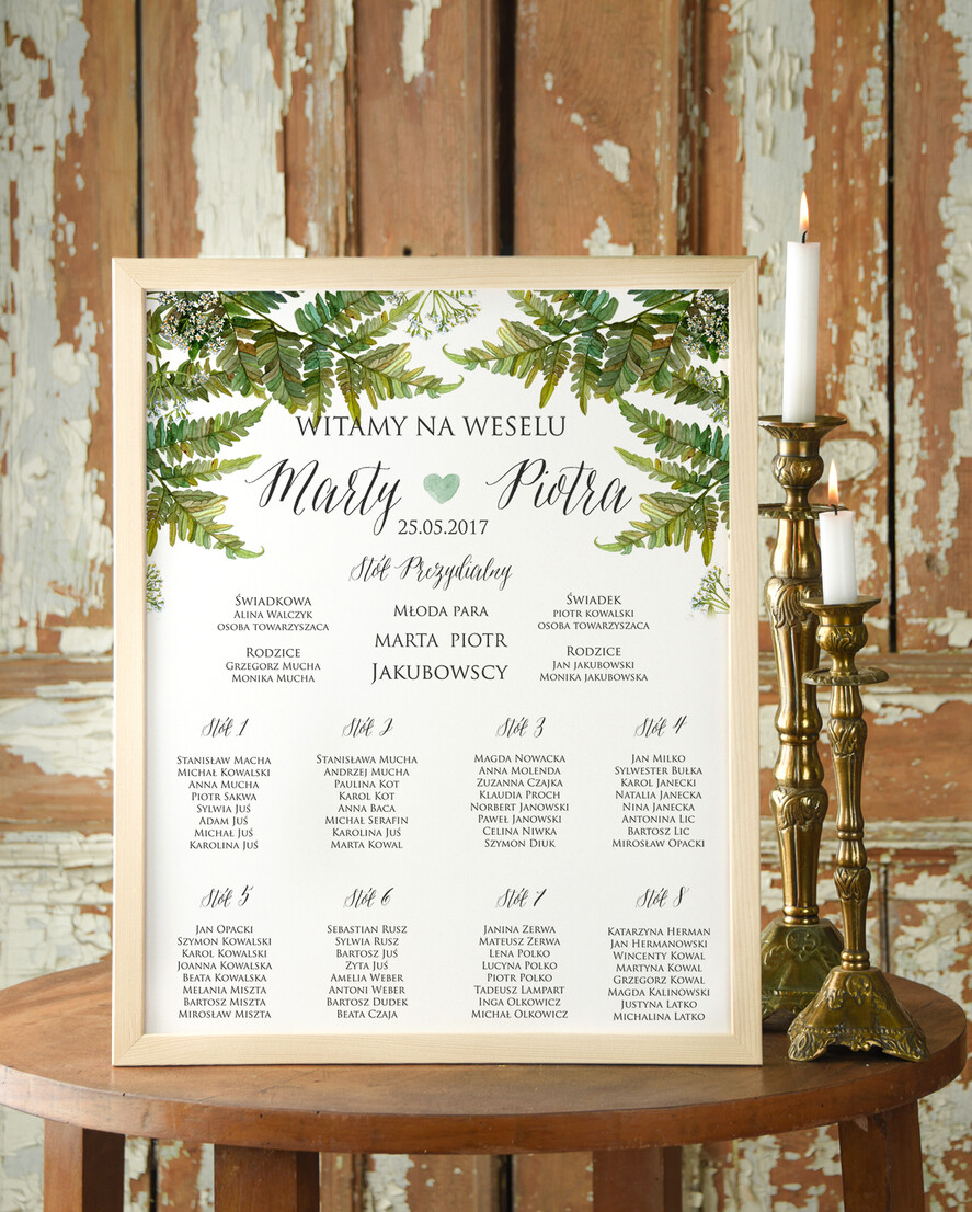 Plany stołów Plakaty Rustykalne Rustykalne Wesele plan stołów paprotki powitanie gości na sali ślubnej i plan stołów wybierz rozmiar rustykalne 0