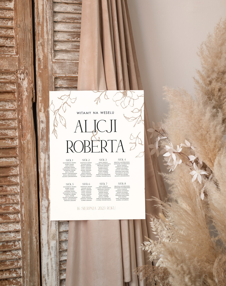 Plany stołów Plakaty Rustykalne prosty i nowoczesny plan stołów weselnych usadzenie gości na weselu, plansza powitalna na weselu, plan usadzenia gości weselnych 1