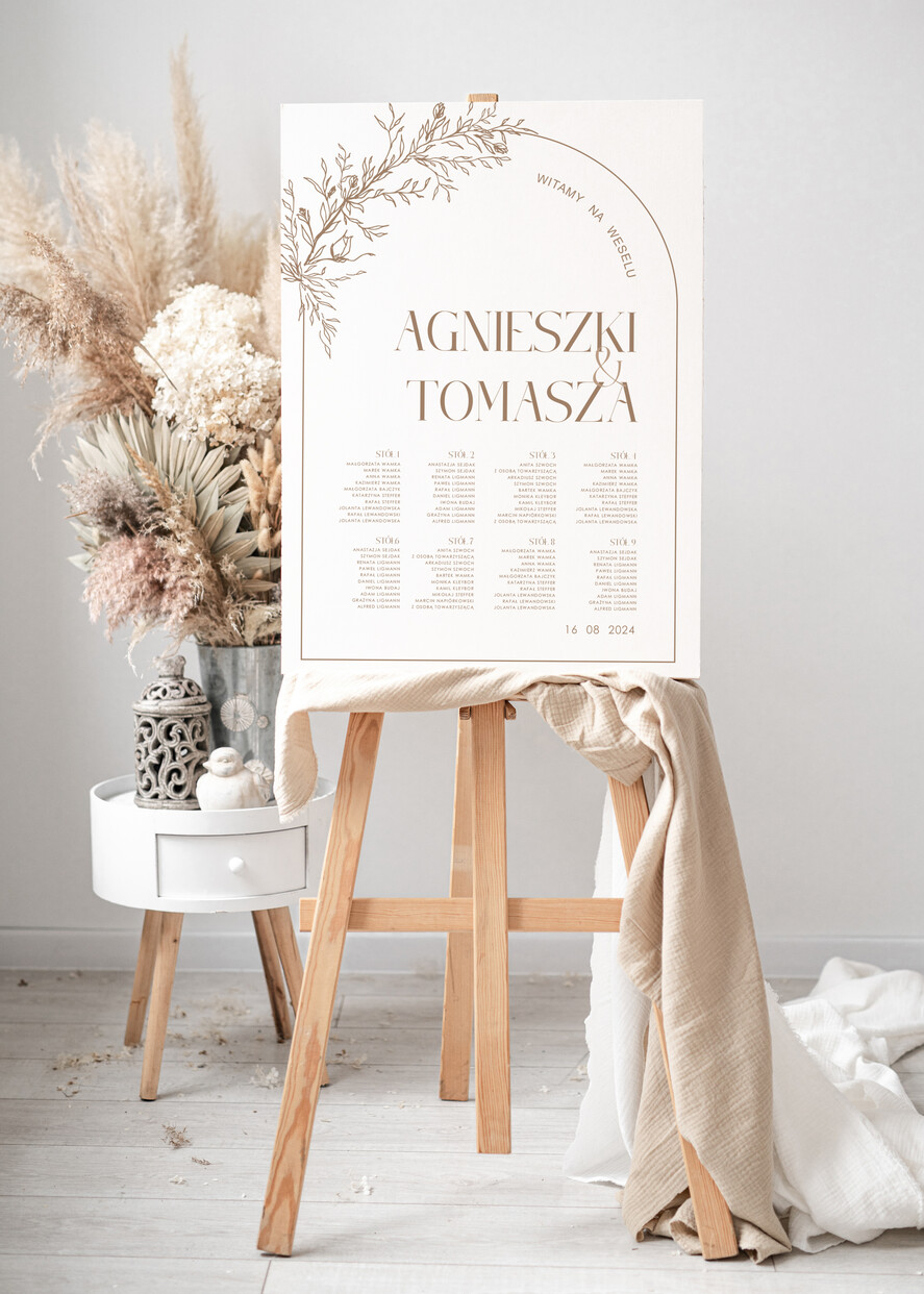 Plany stołów Plakaty Rustykalne elegancki plan stołów, tablica informacyjna dla gości weselnych, tablica z rozmieszczeniem gości, nowoczesna tablica powitalna, plan usadzenia gosci weselnych 0