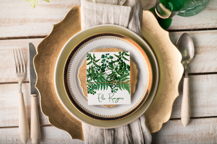 Winietki botaniczne podróżnicze  eleganckie winietki ślubne wizytówki na wesele zielone motywy1