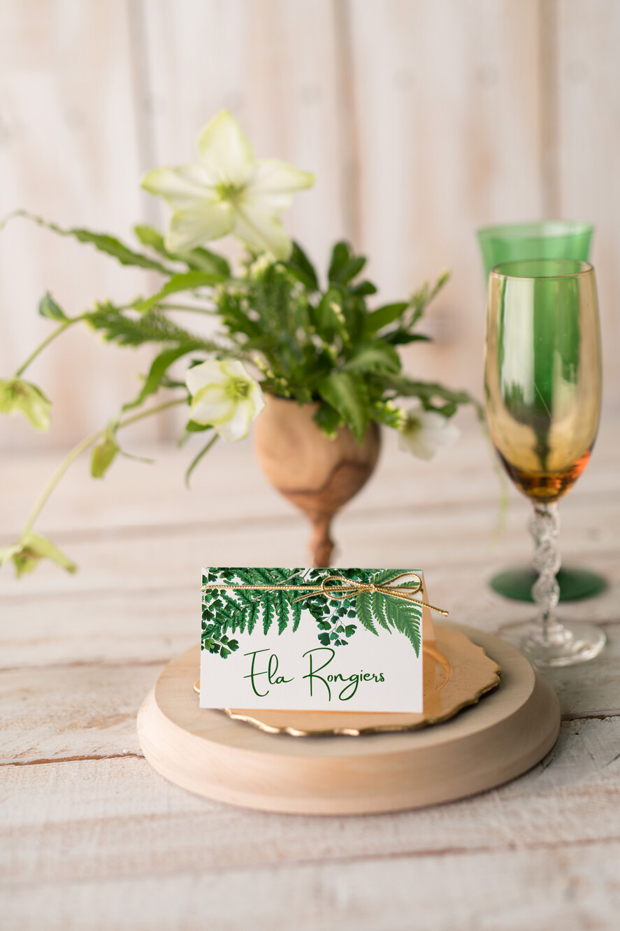Winietki botaniczne podróżnicze  eleganckie winietki ślubne wizytówki na wesele zielone motywy0