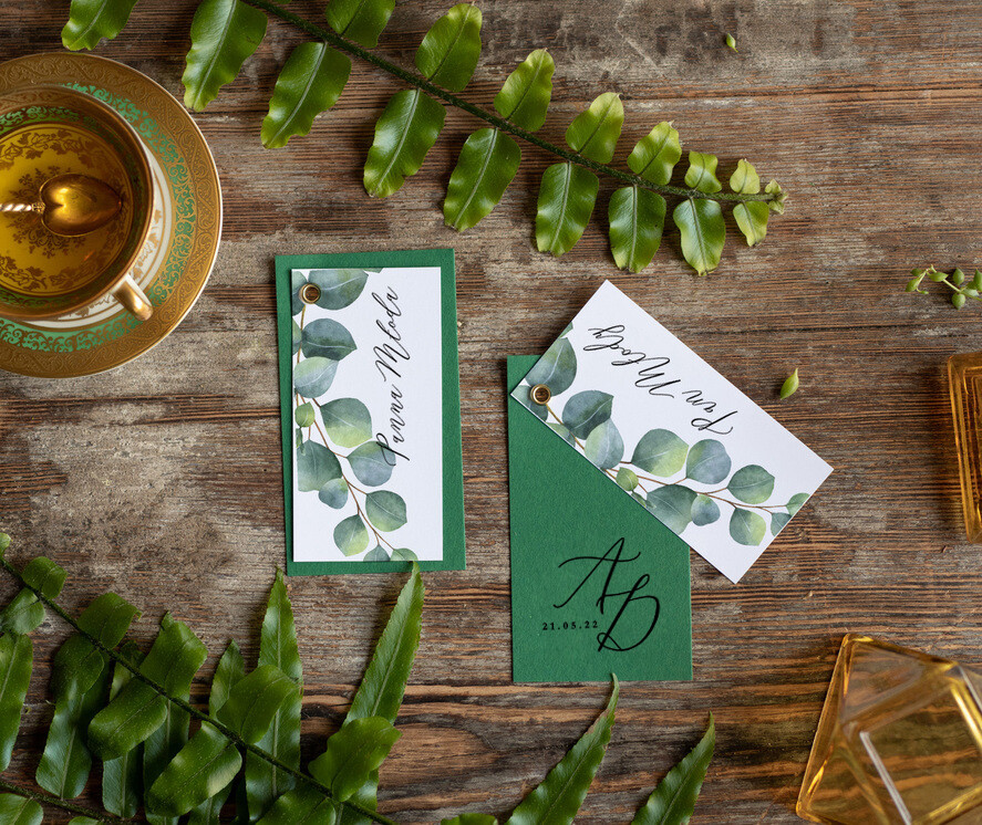 Winietki botaniczne podróżnicze  winietki ślubne wizytówki dla gości weselnych eukaliptus0