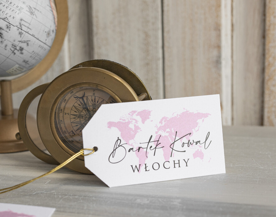 Winietki botaniczne podróżnicze  podróżnicze winietki ślubne wizytówki na stół weselny, winietki dopasowane do zaproszeń paszporty, winietki ślubne z mapą świata, winietki z motywem mapy 1