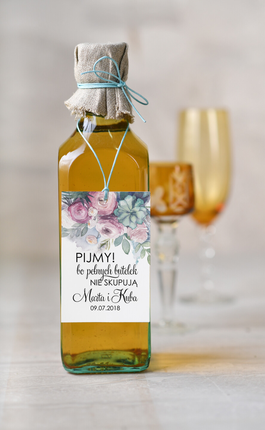 Zawieszki na butelki botaniczne podróżnicze  zawieszka na alkohol weselny, boho z waszą treścią0