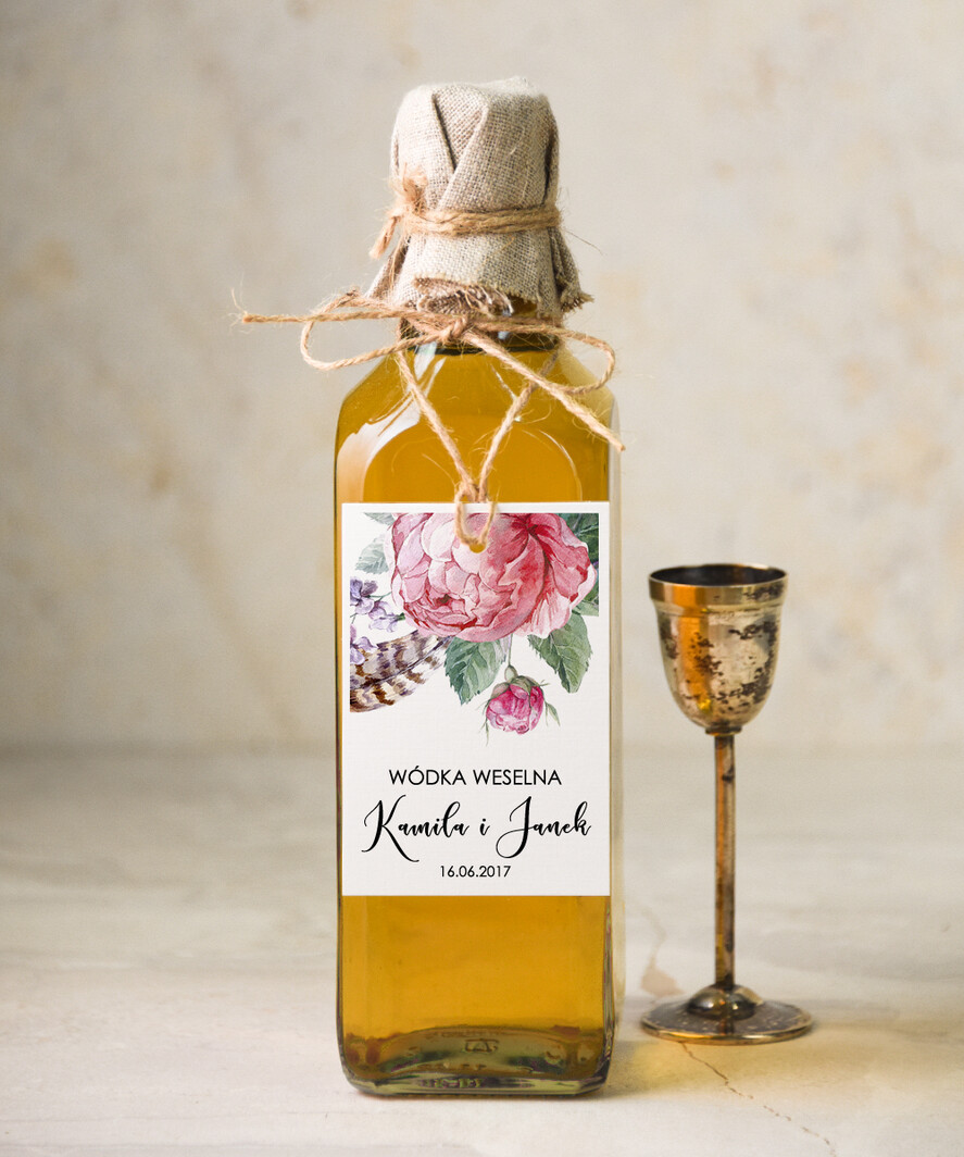 Zawieszki na butelki botaniczne podróżnicze  etykieta na wódkę weselną, botaniczne dowolne teksty0