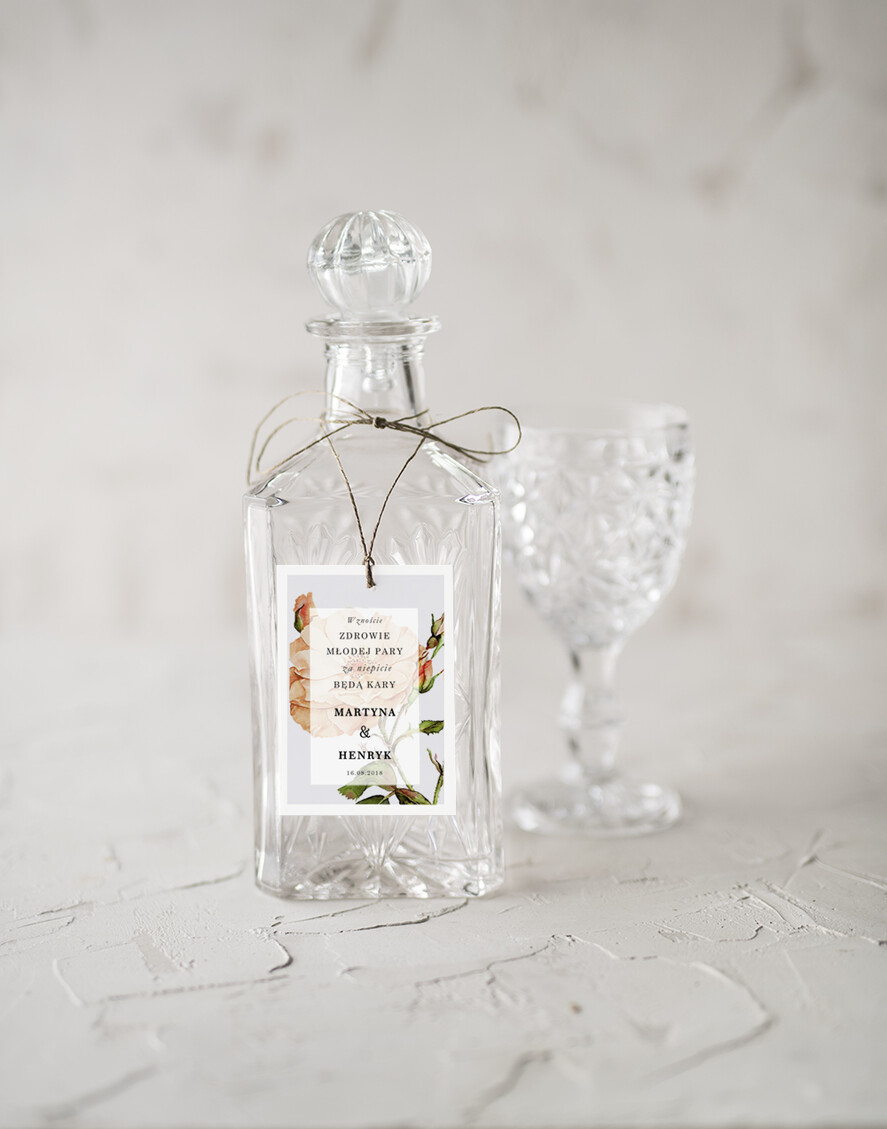 Zawieszki na butelki botaniczne podróżnicze  etykiety na wódkę weselną, botaniczne tekst dowolny0