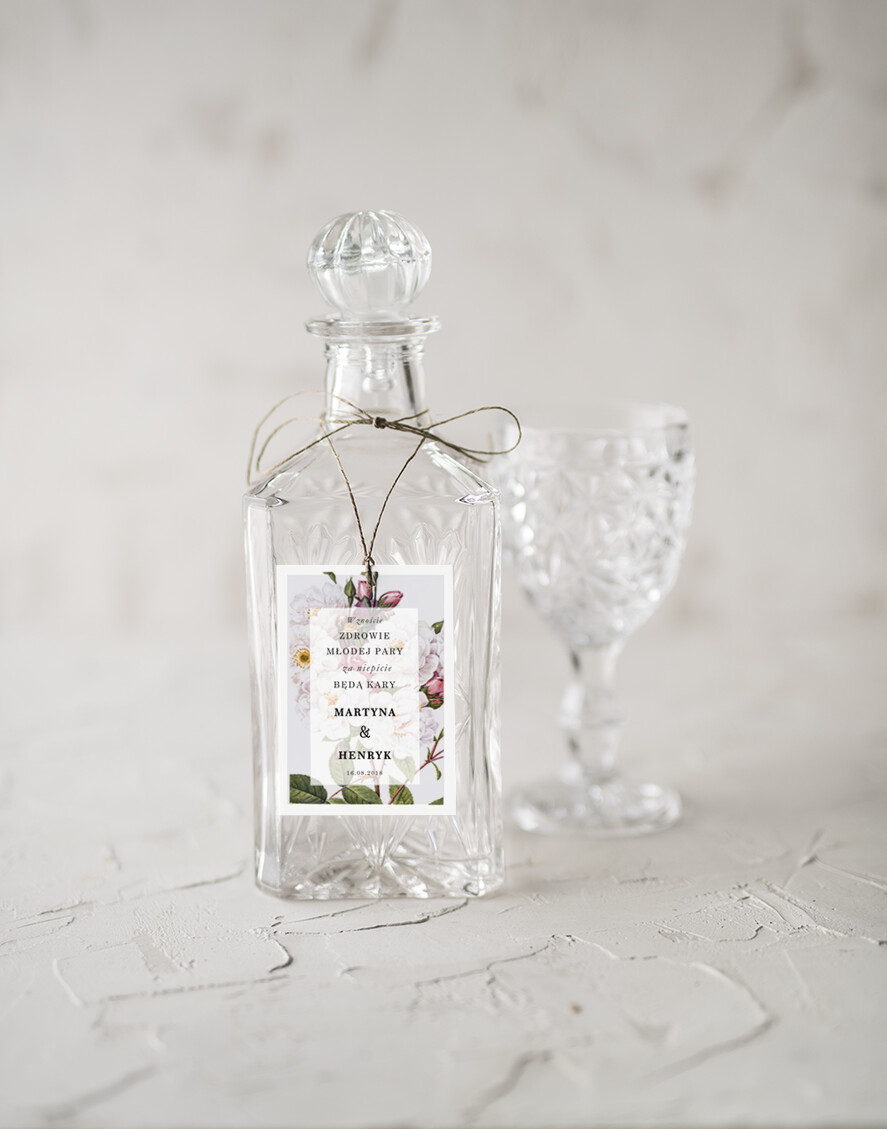Zawieszki na butelki botaniczne podróżnicze  etykieta na alkohol weselny, boho z waszą treścią0