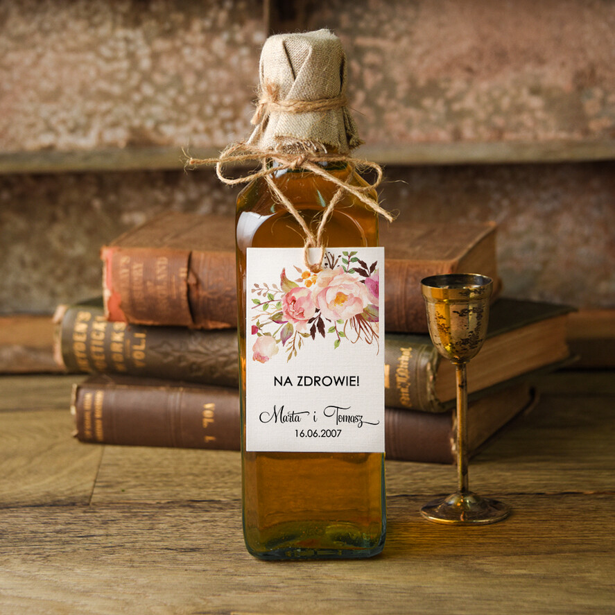 Zawieszki na butelki botaniczne podróżnicze  zawieszki na nalewki weselne, eleganckie z dowolną treścią0