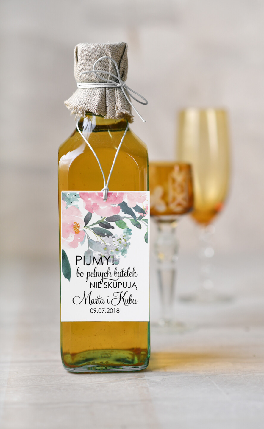 Zawieszki na butelki botaniczne podróżnicze  etykiety na wódkę weselną, botaniczne dowolne teksty0