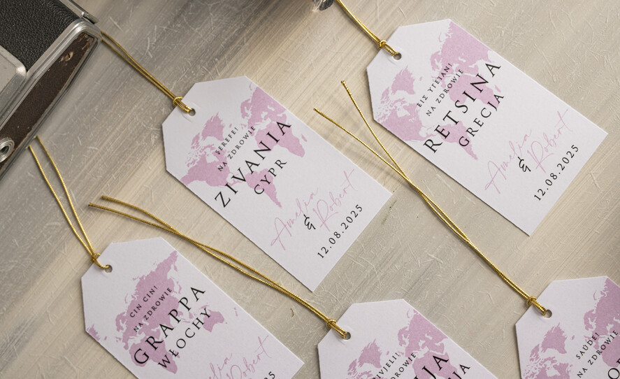 Zawieszki na butelki botaniczne podróżnicze  etykiety na butelki weselne z mapą, zawieszki na butelką dopasowana do zaproszeń paszport, zawieszki ślubne dla podróżników, zawieszki ślubne z dowolnym krajem6