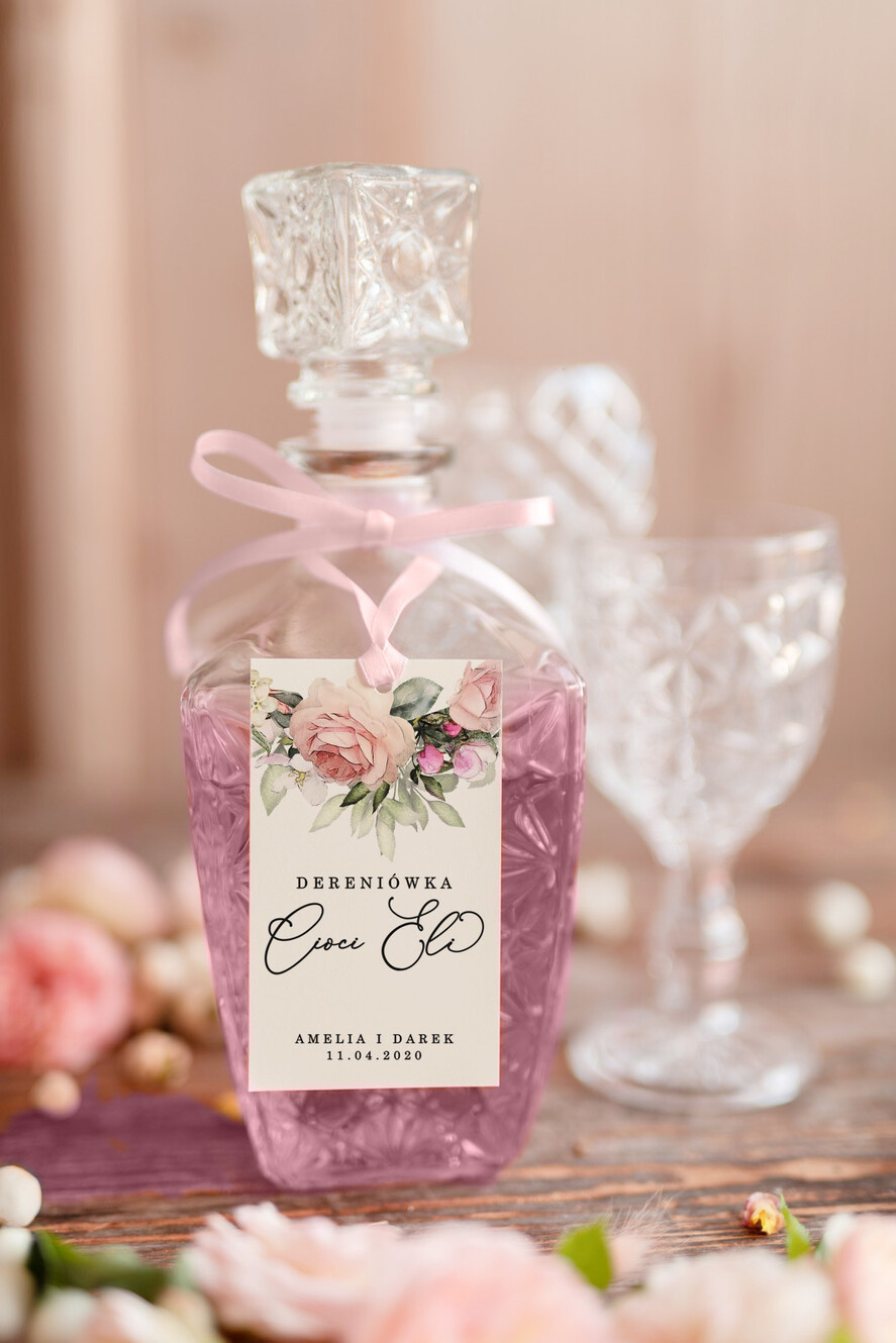 Zawieszki na butelki botaniczne podróżnicze  etykiety na wódkę weselną, eleganckie z dowolną treścią0