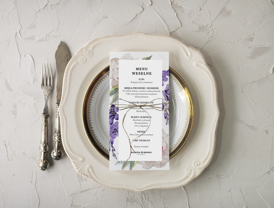 Menu botaniczne podróżnicze  ślubne menu karta potraw weselnych, botaniczne z waszą treścią1